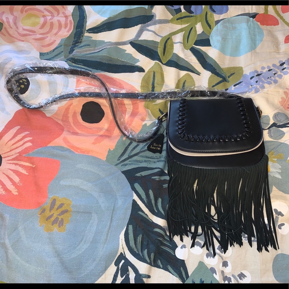 Summer & Rose Black Crossbody Bag with Fringe